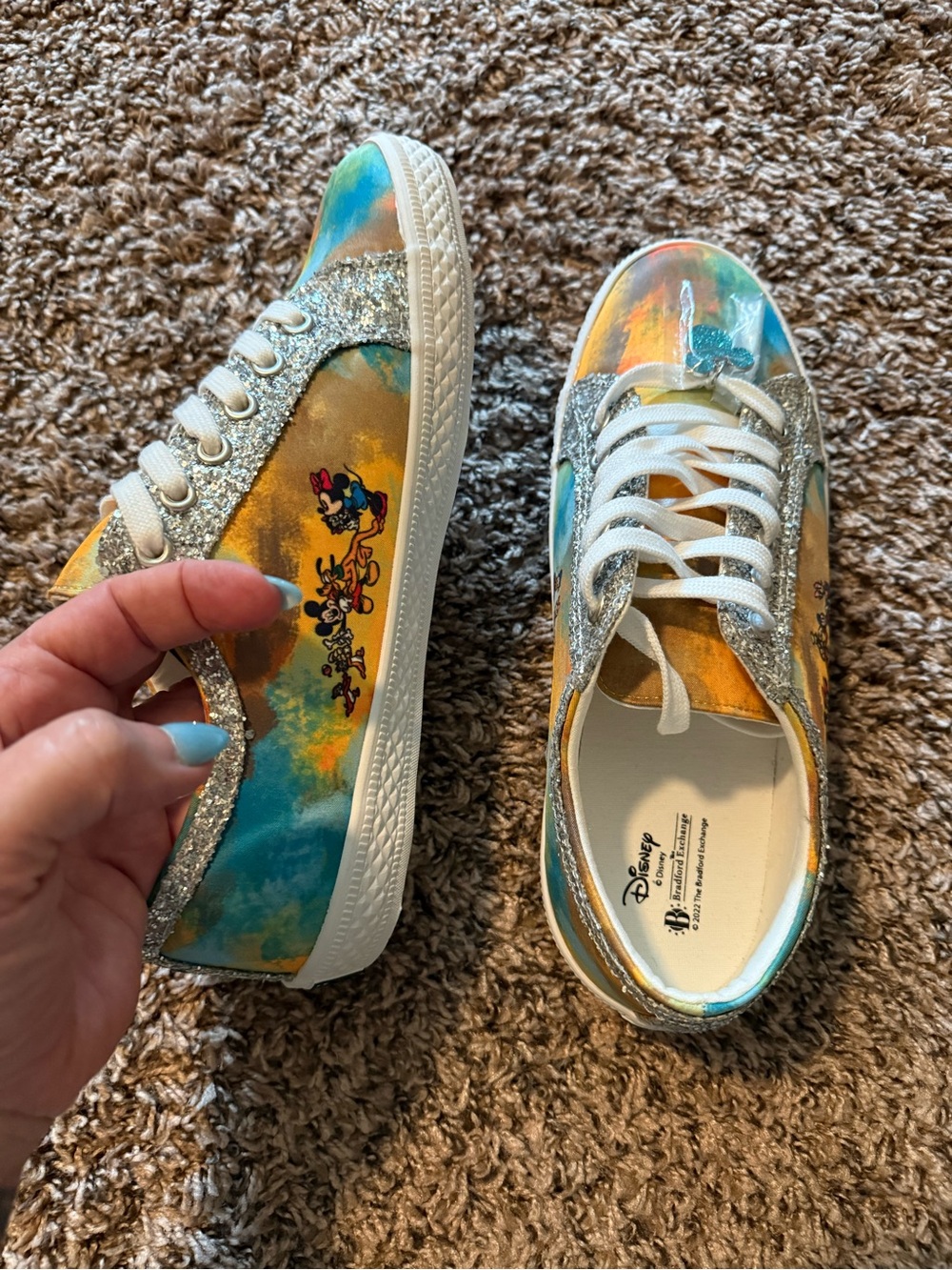 New The Bradford Exchange Disney Sneakers with Silver Glitter Accents and charm